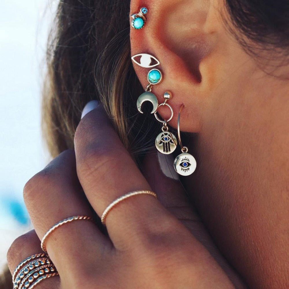 Boho Personality Palm Eyes Moon Stud Earrings