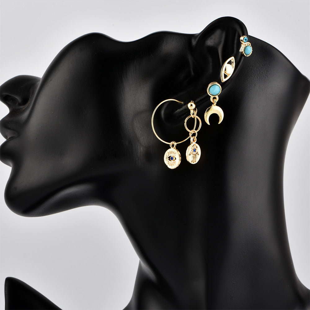 Boho Personality Palm Eyes Moon Stud Earrings