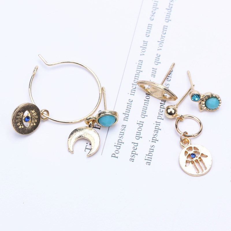 Boho Personality Palm Eyes Moon Stud Earrings