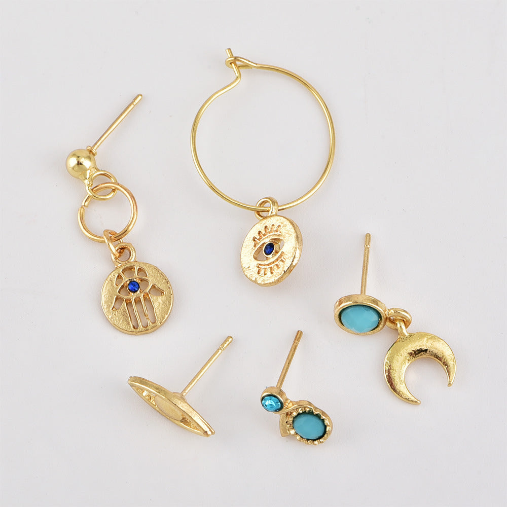 Boho Personality Palm Eyes Moon Stud Earrings