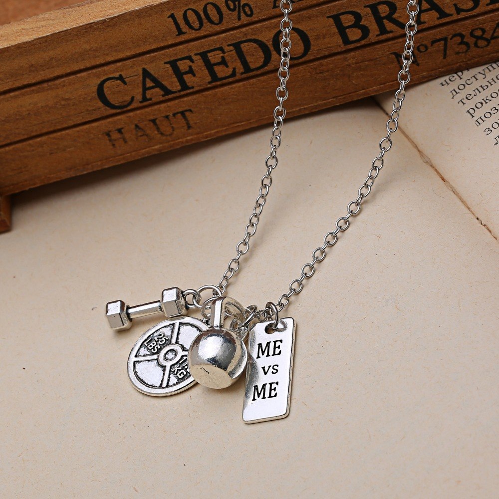 Dumbbell Barbell & Kettle-bell Pendant Necklace