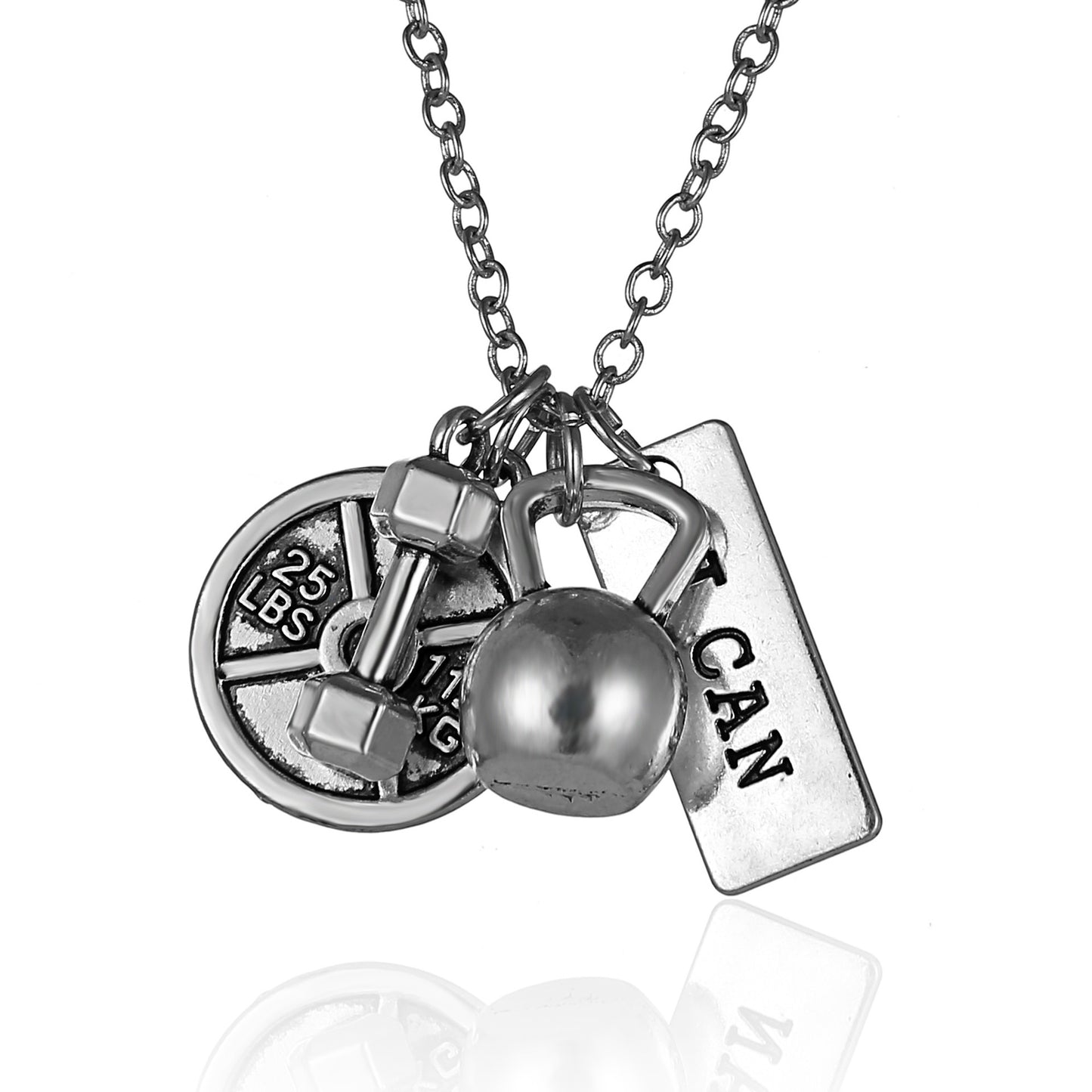 Dumbbell Barbell & Kettle-bell Pendant Necklace