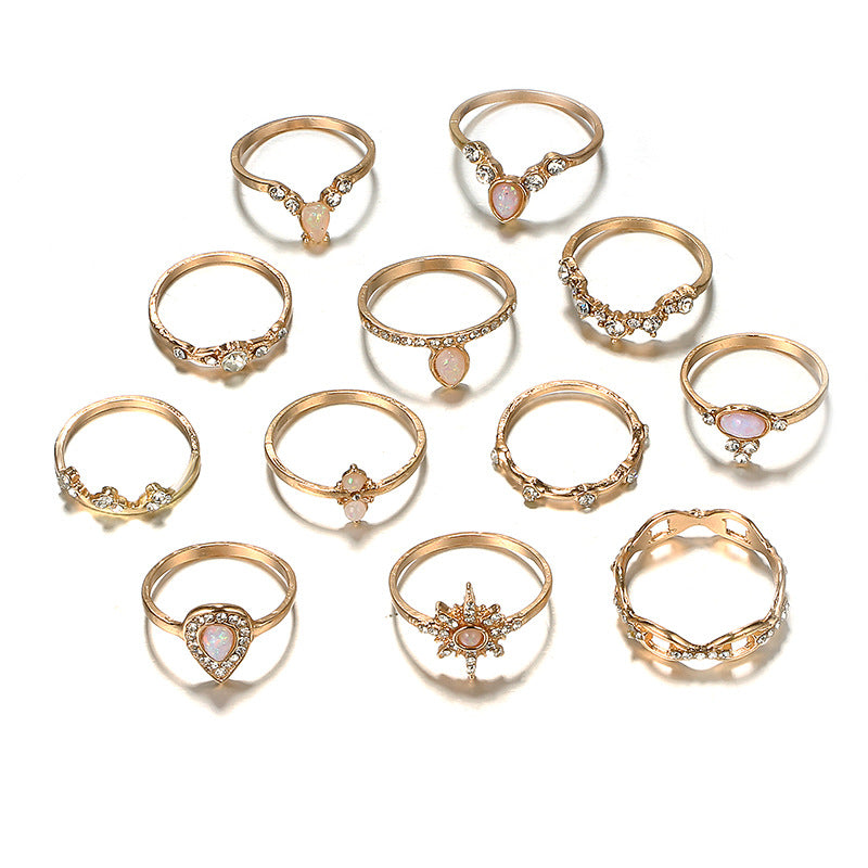 New supply in Europe and America Diamond crown drop shape set ring joint ring alloy ring 12 sets