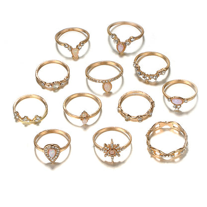 New supply in Europe and America Diamond crown drop shape set ring joint ring alloy ring 12 sets
