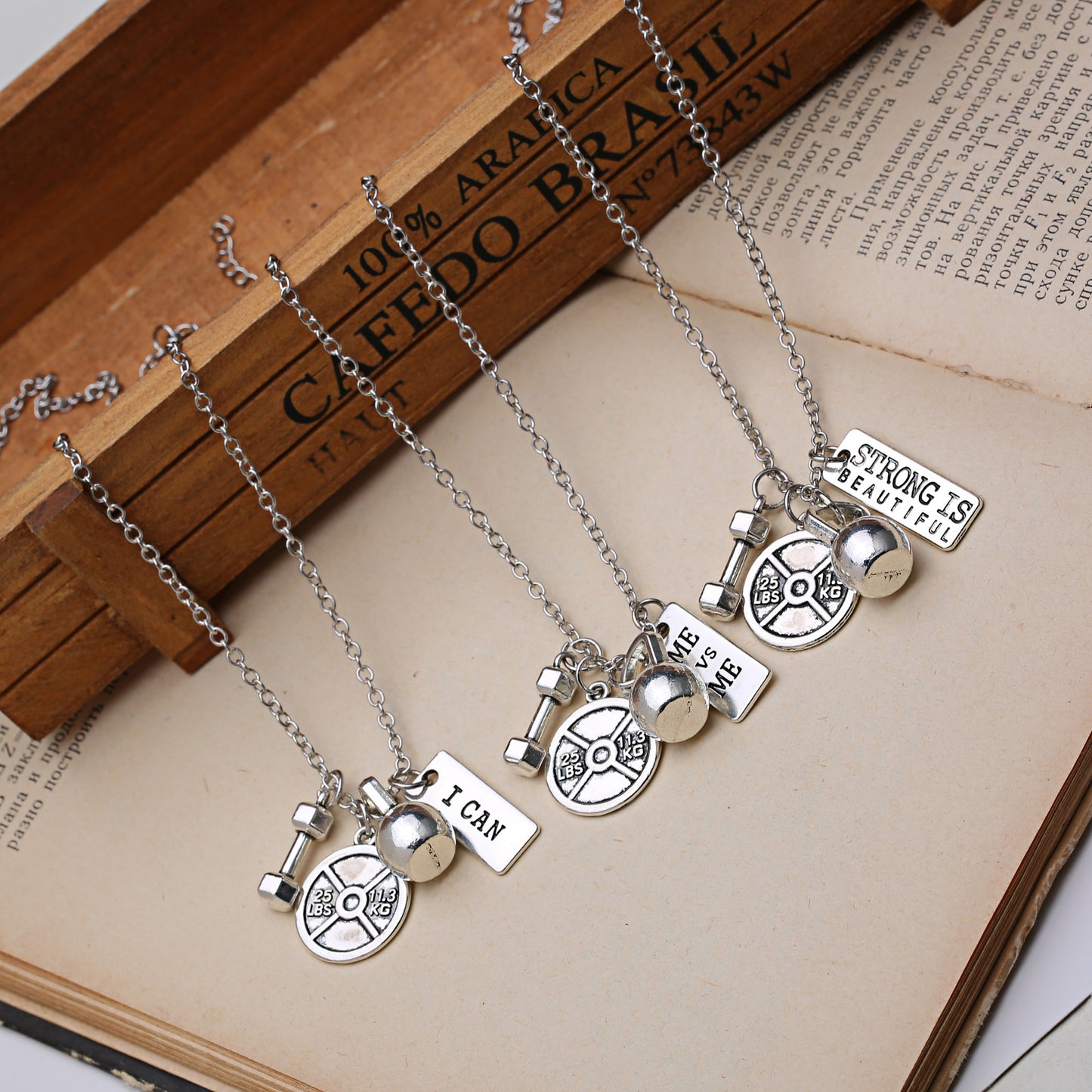 Dumbbell Barbell & Kettle-bell Pendant Necklace