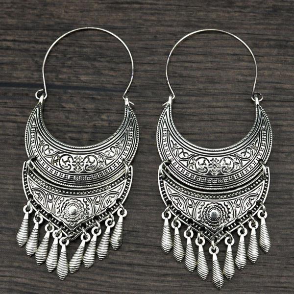 Tribal Antique StyleBohemian Vintage Moon Long Tassel Earrings