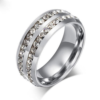 Diamond Double Row Titanium Steel Stainless Steel Ring