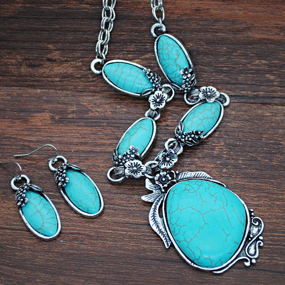 European And American Retro Turquoise Jewelry Ethnic Style Set