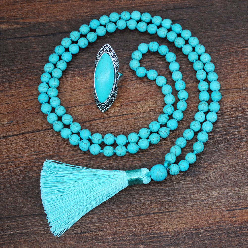 European And American Retro Turquoise Jewelry Ethnic Style Set