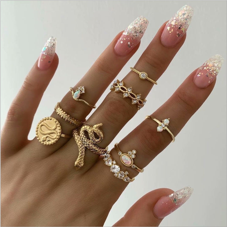 If I Vintage Silver Color Snake Finger Ring Set For Women Ethnic Geometric Metal Knuckle Joint Rings Female Jewelry New