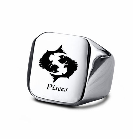 Smooth Titanium Steel Stainless Steel Horoscope / Star Sign Ring