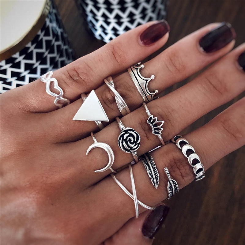 Retro Ethnic Style Exaggerated Gemstone Combination Set Ring