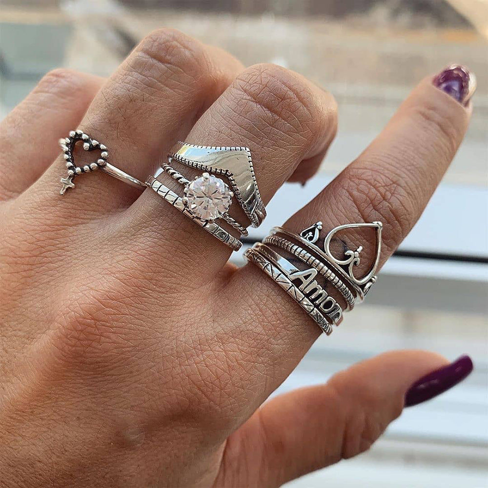 Retro Ethnic Style Exaggerated Gemstone Combination Set Ring