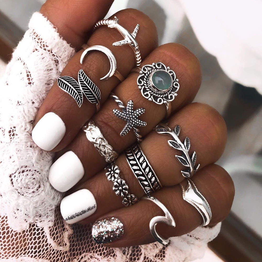 Retro Ethnic Style Exaggerated Gemstone Combination Set Ring