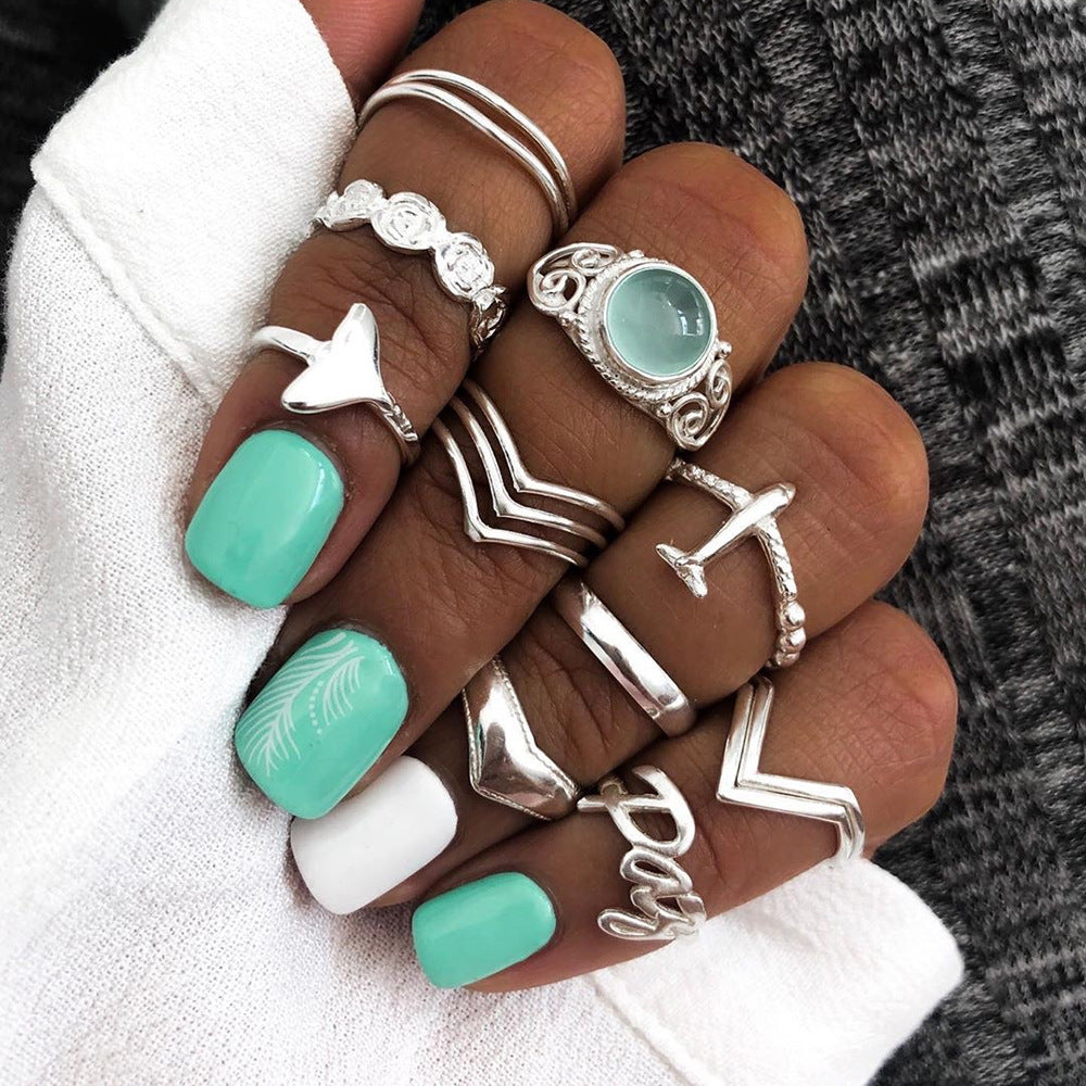 Retro Ethnic Style Exaggerated Gemstone Combination Set Ring