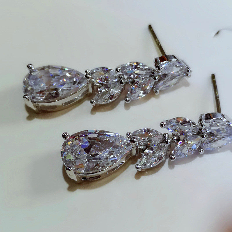 Tassel long zircon earrings