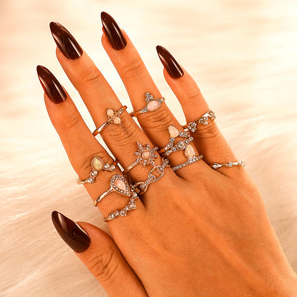New supply in Europe and America Diamond crown drop shape set ring joint ring alloy ring 12 sets