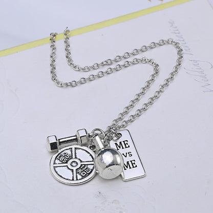 Dumbbell Barbell & Kettle-bell Pendant Necklace