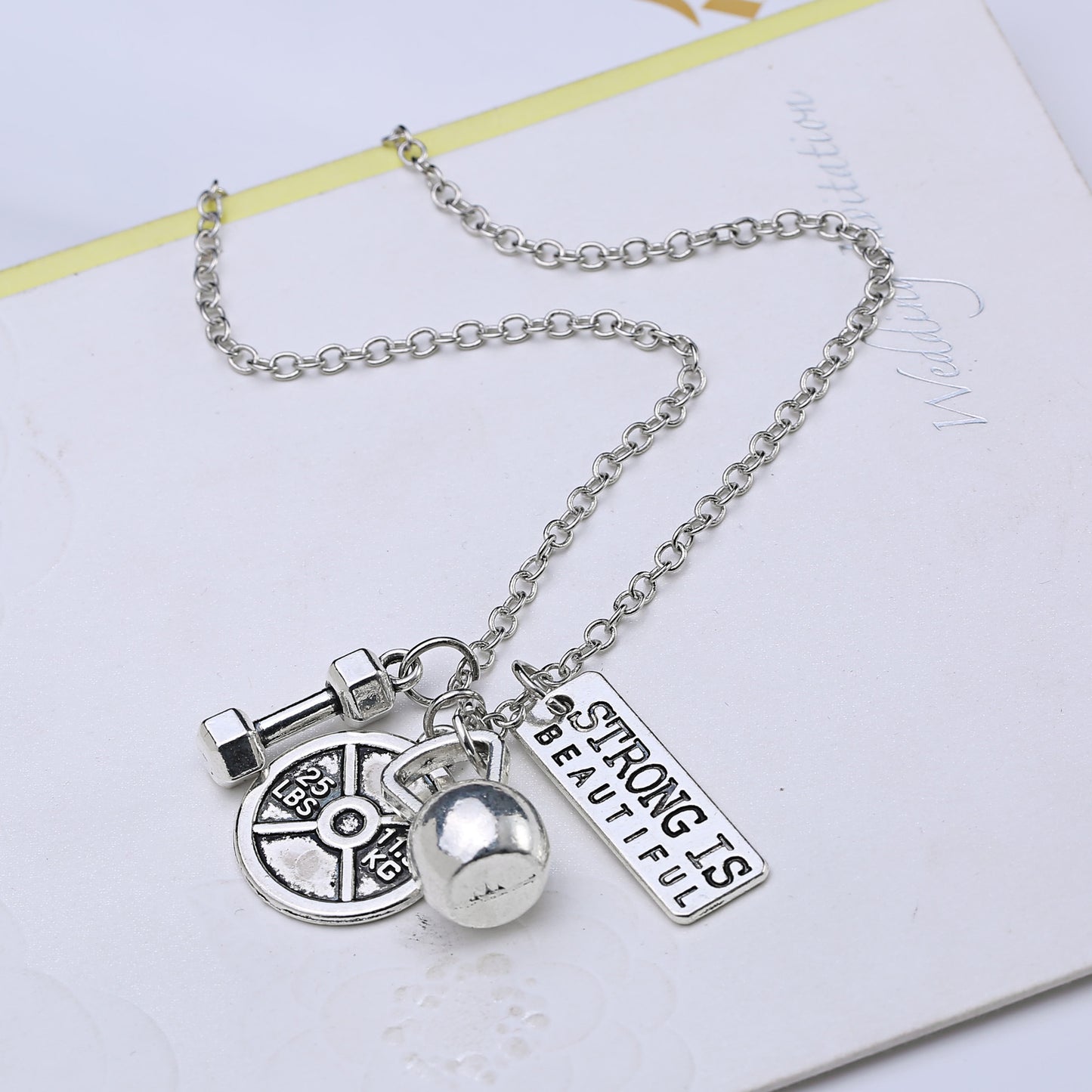 Dumbbell Barbell & Kettle-bell Pendant Necklace