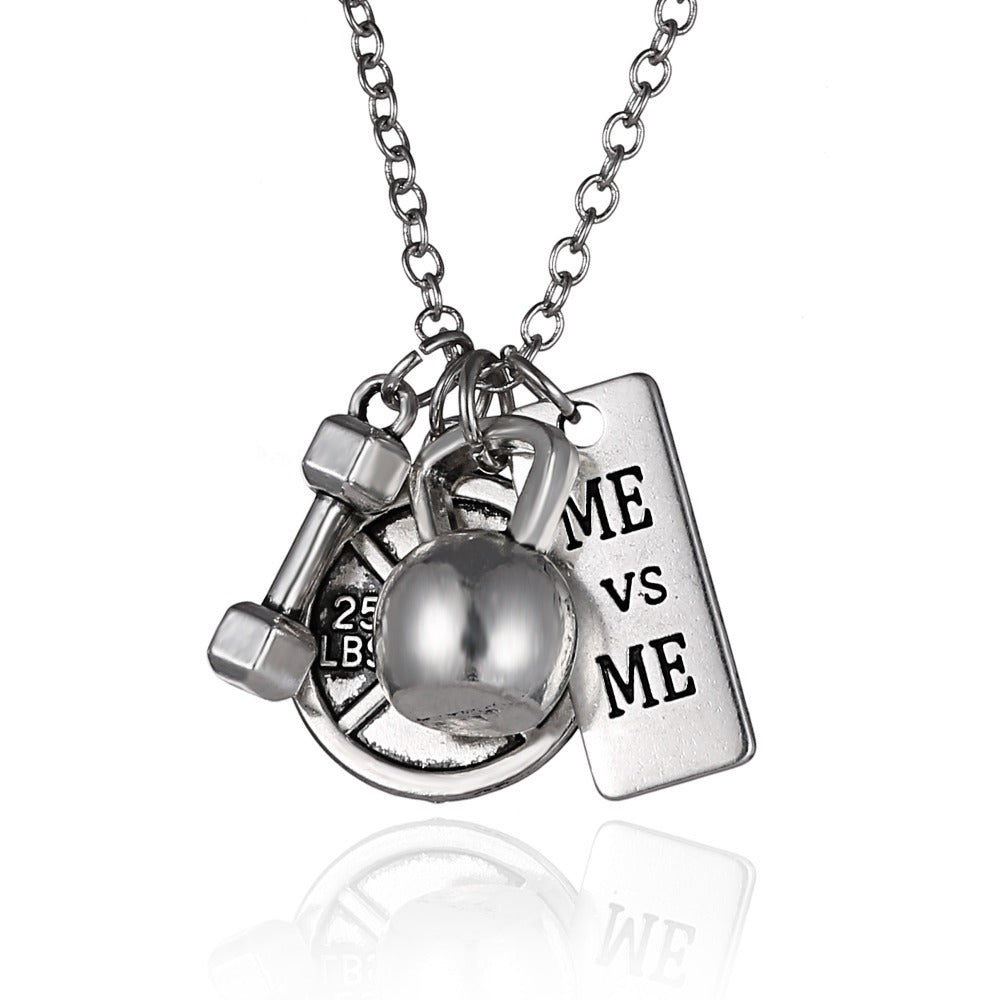 Dumbbell Barbell & Kettle-bell Pendant Necklace