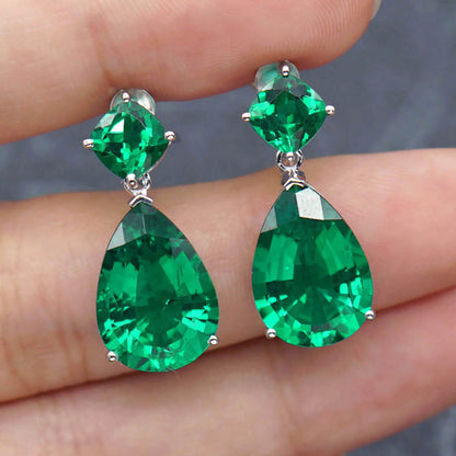 Women's Simple Water Drop Green Zirconia Earrings