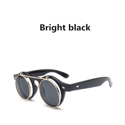 Double flip round retro steampunk sunglasses