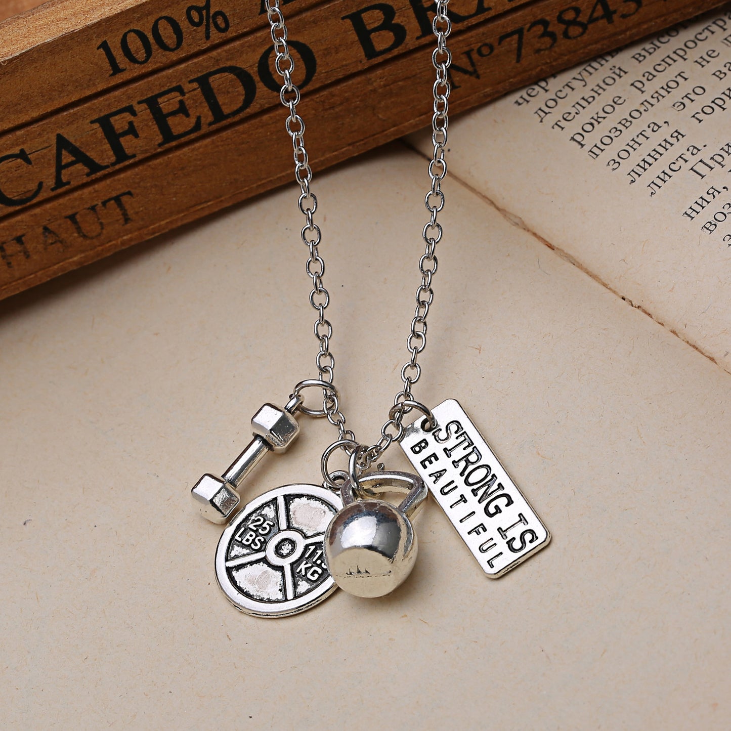 Dumbbell Barbell & Kettle-bell Pendant Necklace