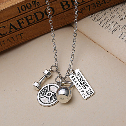Dumbbell Barbell & Kettle-bell Pendant Necklace