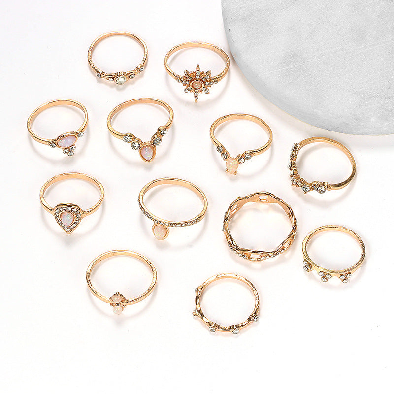 New supply in Europe and America Diamond crown drop shape set ring joint ring alloy ring 12 sets