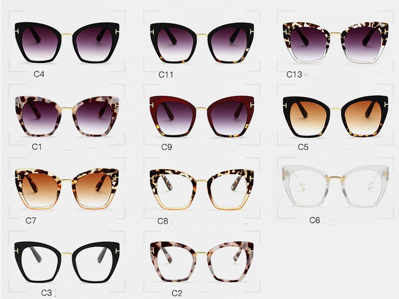 New Brand Fashion Designer Cat Eye Sunglasses Sun Glasses Size Vintage Oversize Female Gradient Points