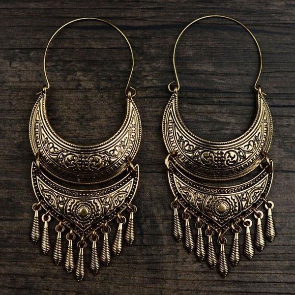 Tribal Antique StyleBohemian Vintage Moon Long Tassel Earrings