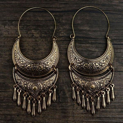 Tribal Antique StyleBohemian Vintage Moon Long Tassel Earrings