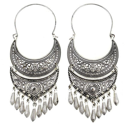 Tribal Antique StyleBohemian Vintage Moon Long Tassel Earrings