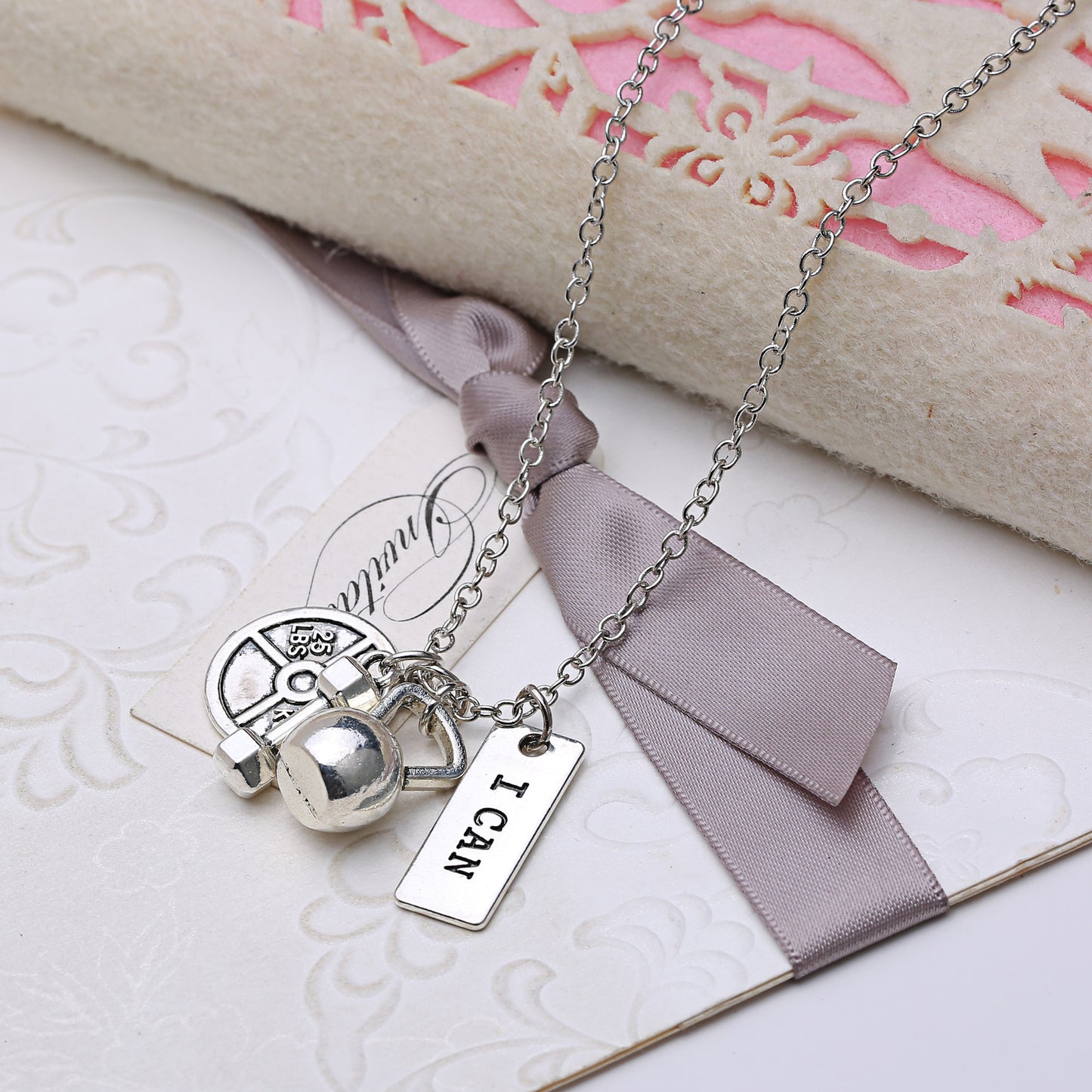 Dumbbell Barbell & Kettle-bell Pendant Necklace