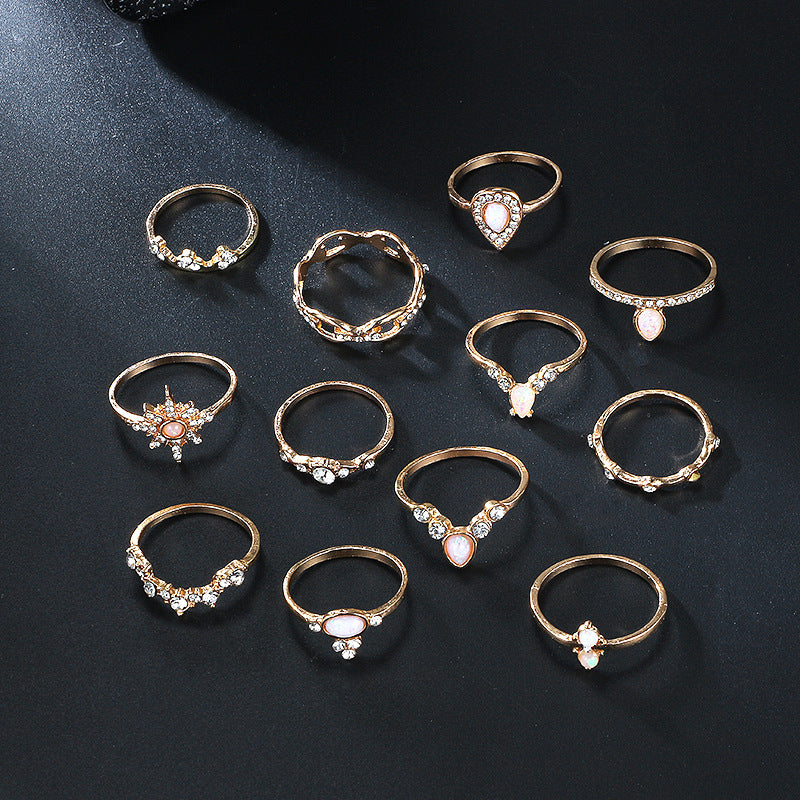 New supply in Europe and America Diamond crown drop shape set ring joint ring alloy ring 12 sets