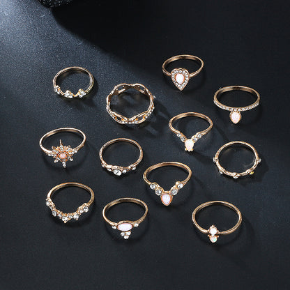 New supply in Europe and America Diamond crown drop shape set ring joint ring alloy ring 12 sets